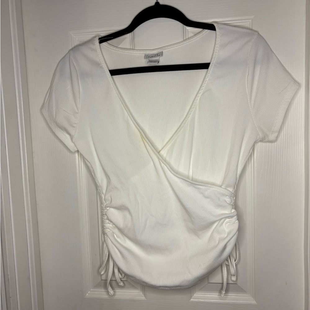Rue21 White Short Sleeve Wrap Top